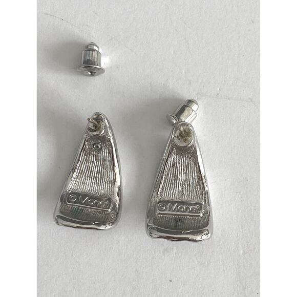 MONET Earrings Studs Triangle Textured Silver Tone - Picture 4 of 8
